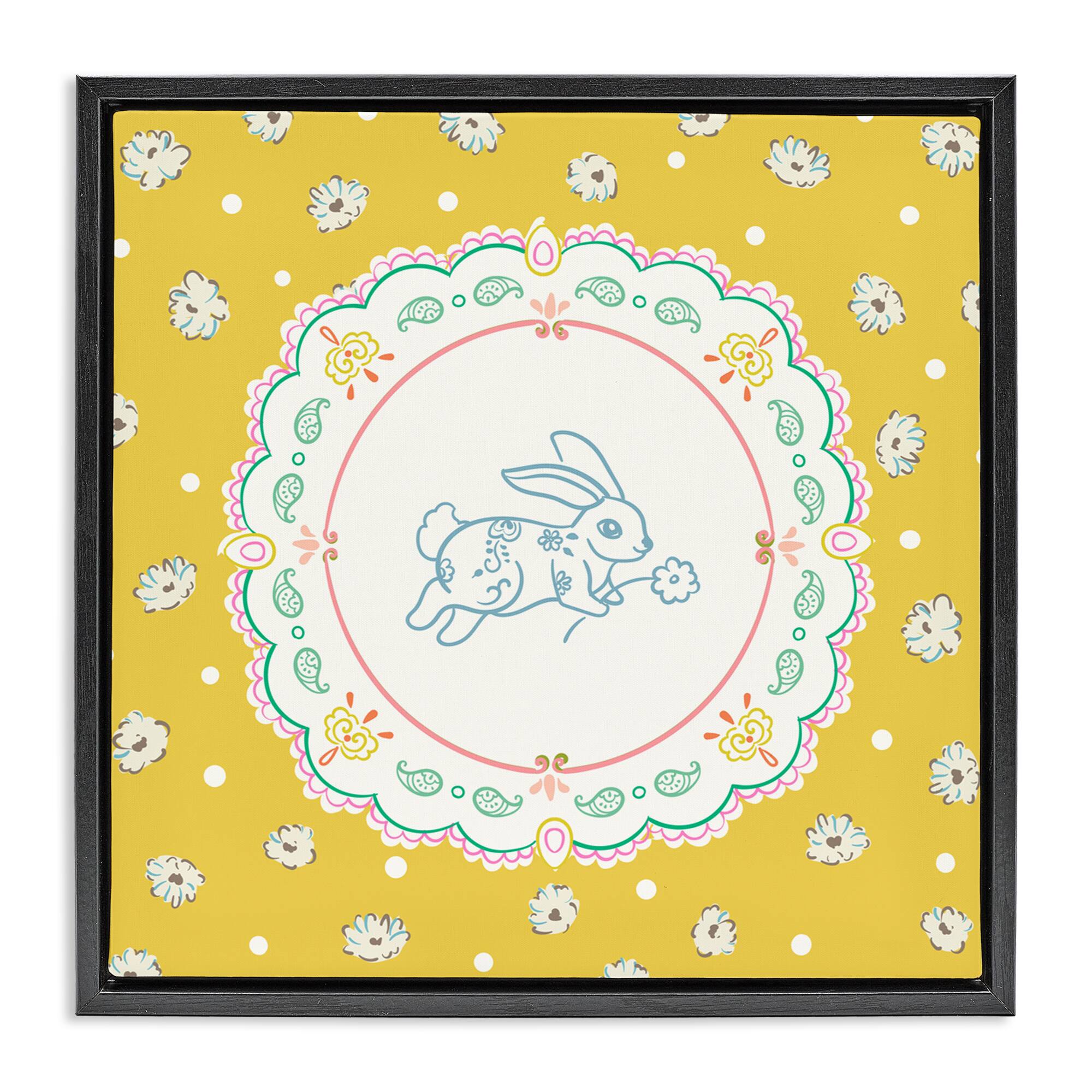 Stupell Industries Yellow Florals Spring Bunny Floating Frame Wall Art